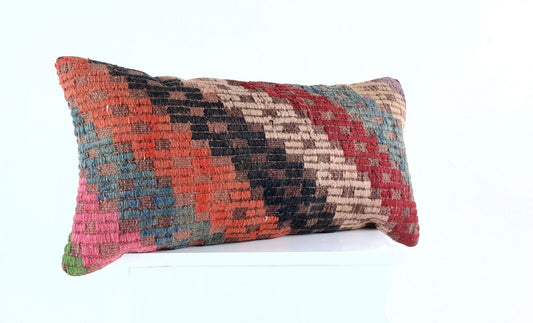 12x24 Kilim Lumbar Cushion Cover Turkish Tribal Vintage Ethnic Pillow E903