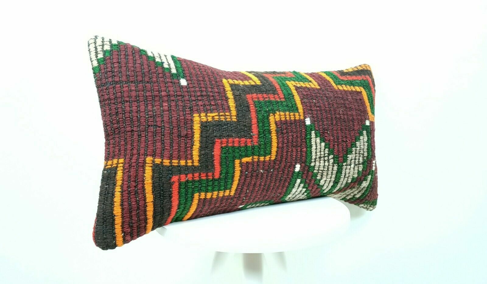 Kilim Pillow Cover 12x24 Handmade Turkish Traditional Wool Lumbar Cushion E400