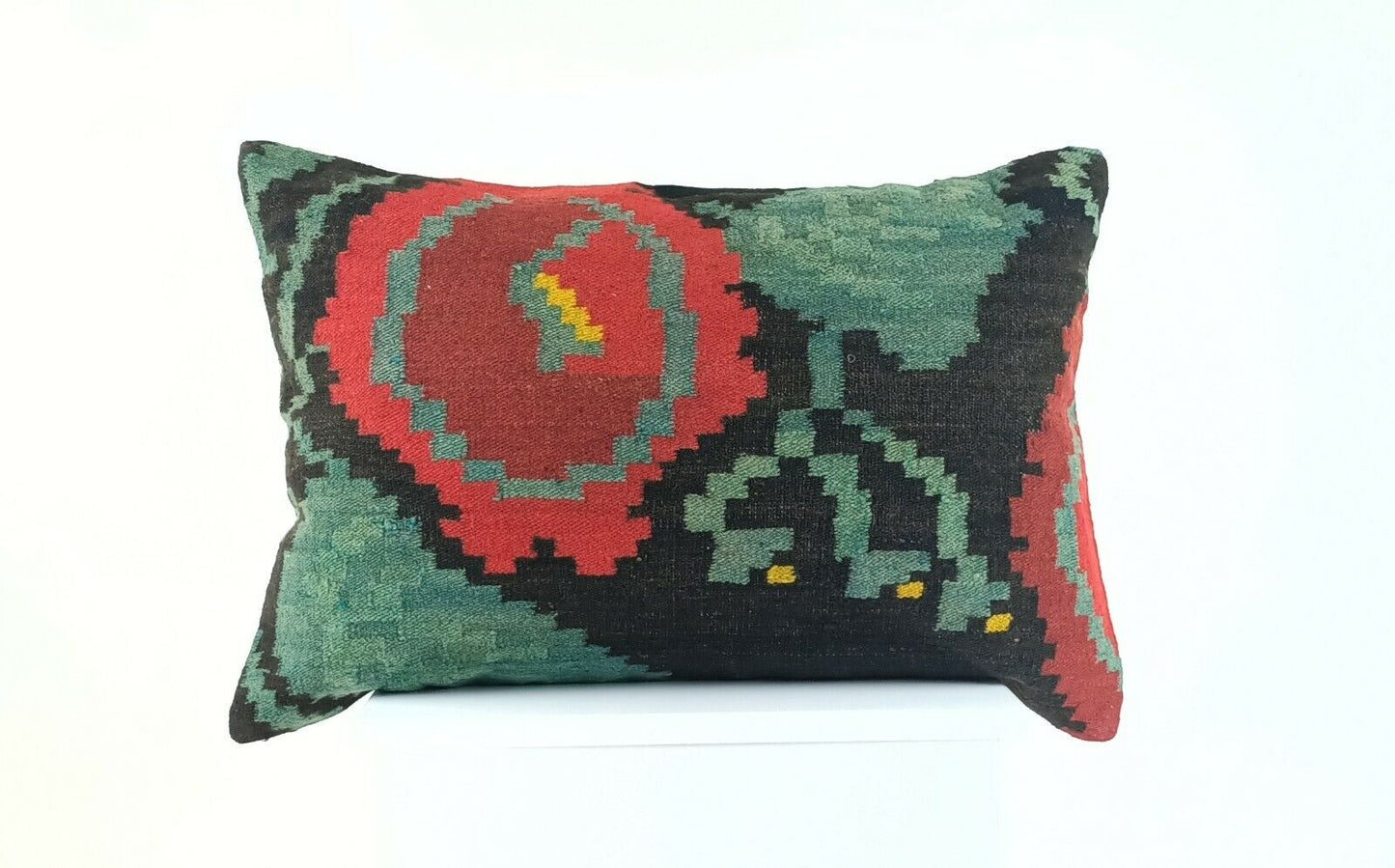 Handwoven Turkish Kilim Lumbar Pillow Cover 16x24 Vintage Bohemian Cushion A1027