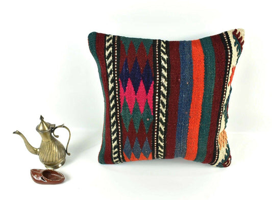 Kilim Pillow Cover 16x16 Home Decorative Vintage Handmade Cushion Cover A1935