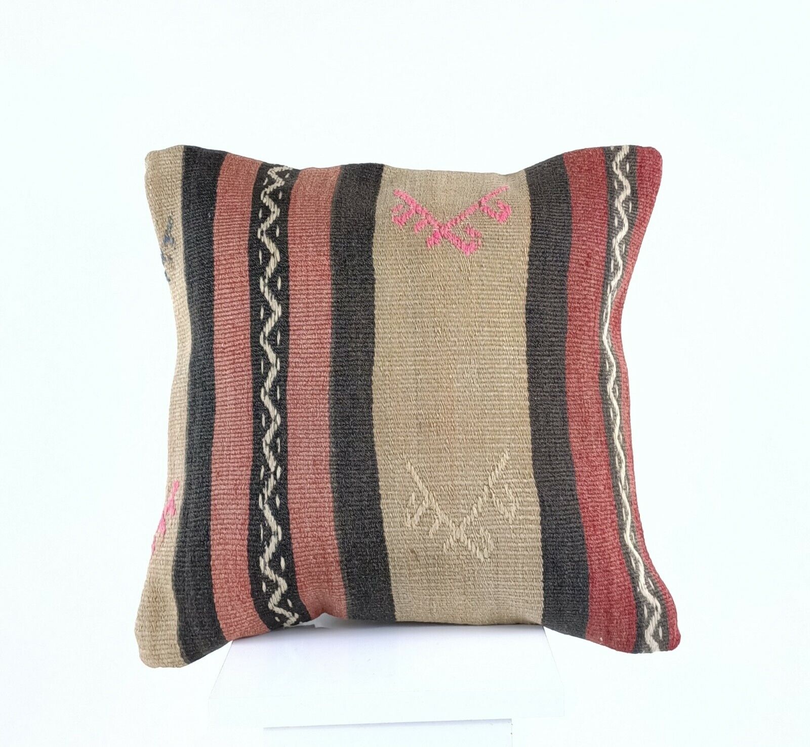 Kilim Pillow Cover 16x16 Anatolian Traditonal Wool Boho Sofa Lumbar Cushion A593