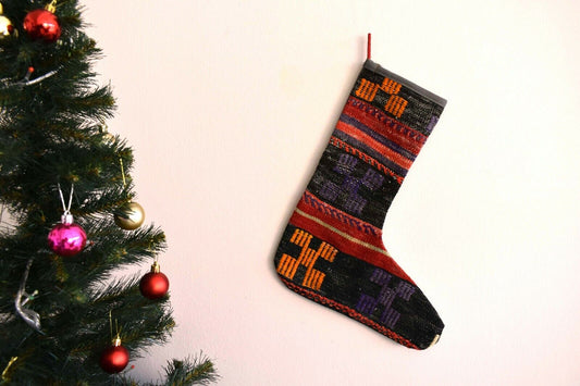 Kilim Christmas Stocking Vintage Rug Stocking Ethnic Decorative Xmas Socks S353