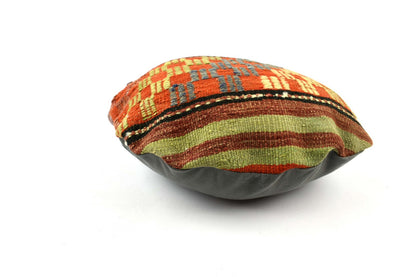 Kilim Round Pillow Cover 18" in Tribal Vintage Turkish Carpet Round Cushion 4959