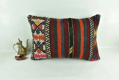 Kilim Pillow Cover 16x24 Tribal Vintage Turkish Carpet Lumbar Pillow Cover 3119