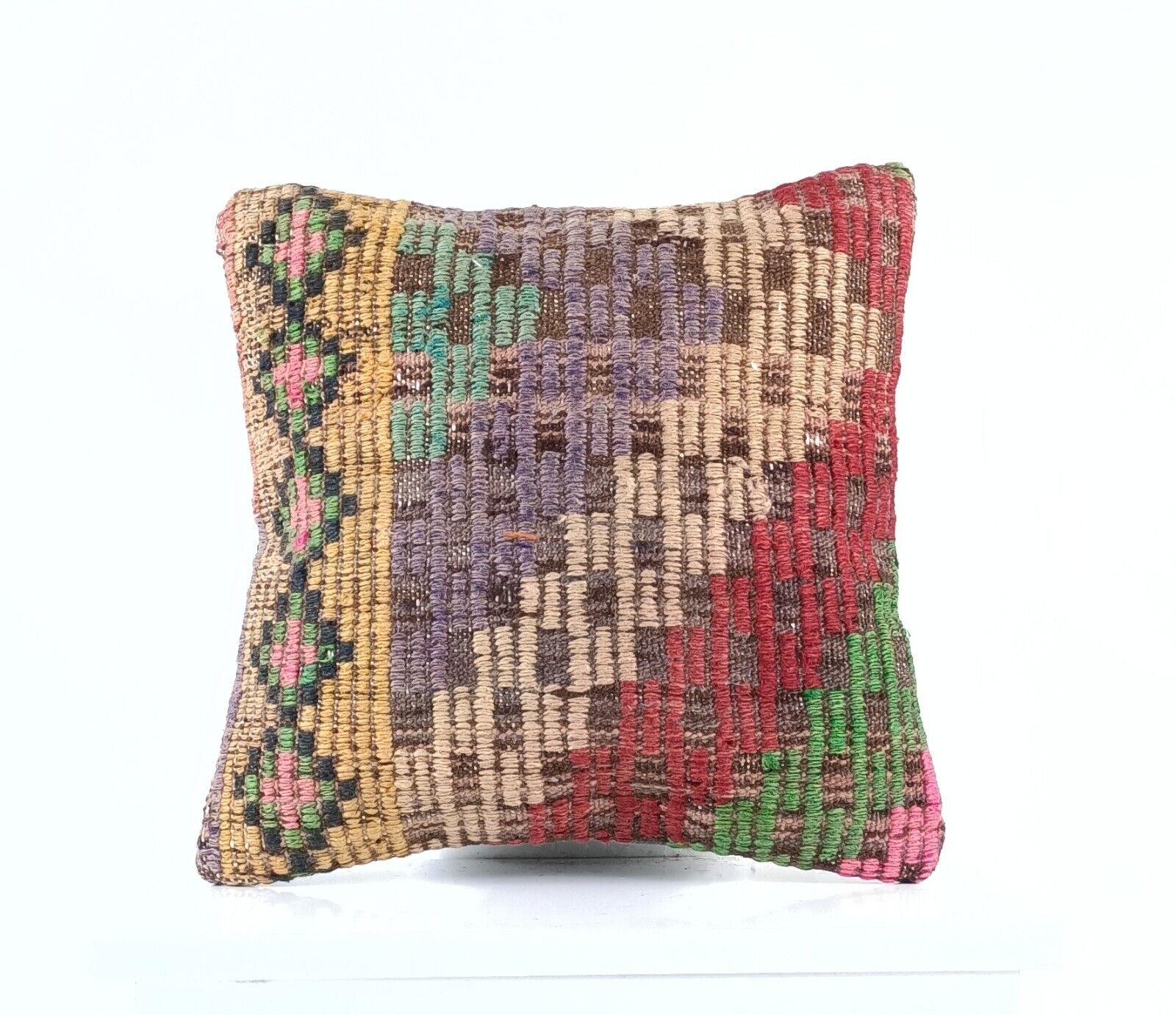 14"x14" Kilim Pillow Cover Handmade Turkish Tribal Ethnic Boho Rug Cushion E1302