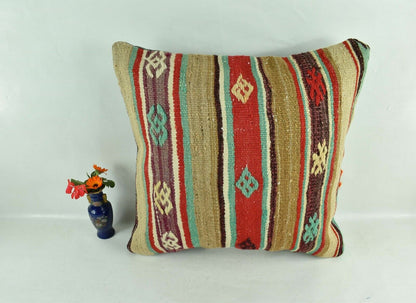 Kilim Pillow Cover 20x20 Home Decorative Handmade Ethnic Oushak Rug Pillow A1878