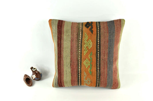 Kilim Pillow Cover 16x16 inch Handknotten Decorative Vintage Cushion Cover A2496