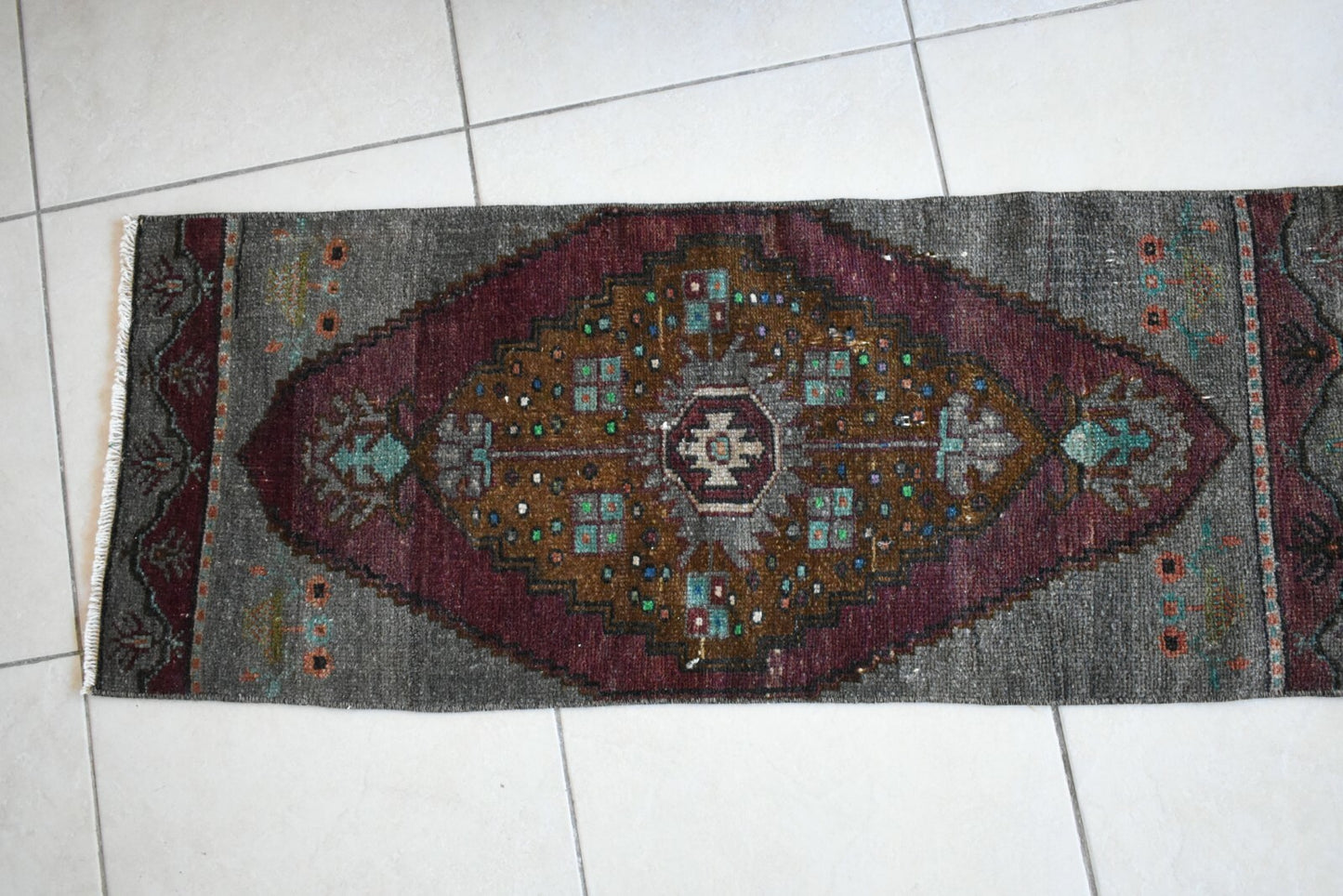 Anatolian Runner 3.7x1.4 ft Vintage Turkish Runner Oushak Runner Rug Y17