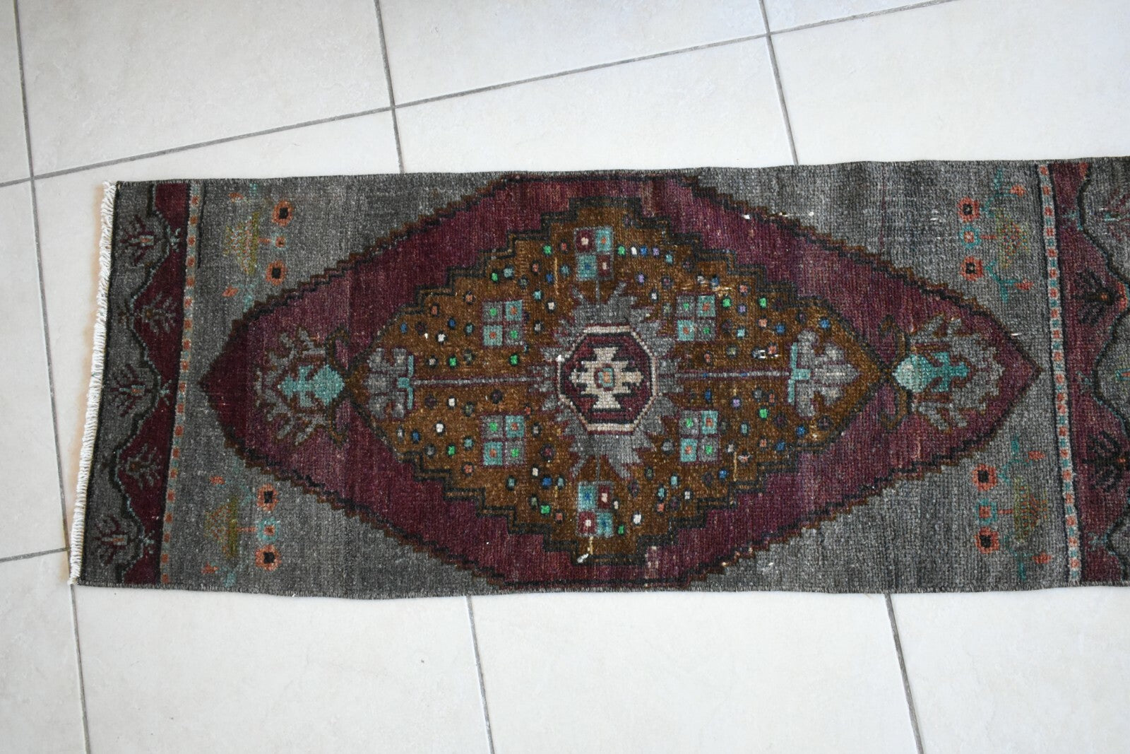 Anatolian Runner 3.7x1.4 ft Vintage Turkish Runner Oushak Runner Rug Y17
