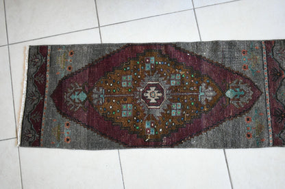Anatolian Runner 3.7x1.4 ft Vintage Turkish Runner Oushak Runner Rug Y17