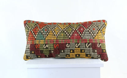 10x20 Kilim Lumbar Pillow Cover Vintage Ethnic Oushak Kilim Pillow Cover E1123