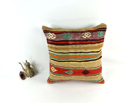 20x20 Kilim Pillow Cover Handmade Vintage Oushak Kilim Cushion Cover 3530