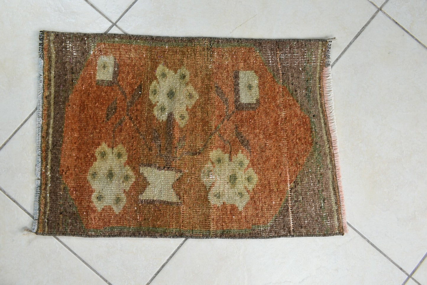 Vintage Runner 2x1.4 ft Mini Turkish Rug Oushak Runner Anatolian Runner Y98