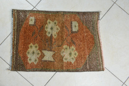 Vintage Runner 2x1.4 ft Mini Turkish Rug Oushak Runner Anatolian Runner Y98