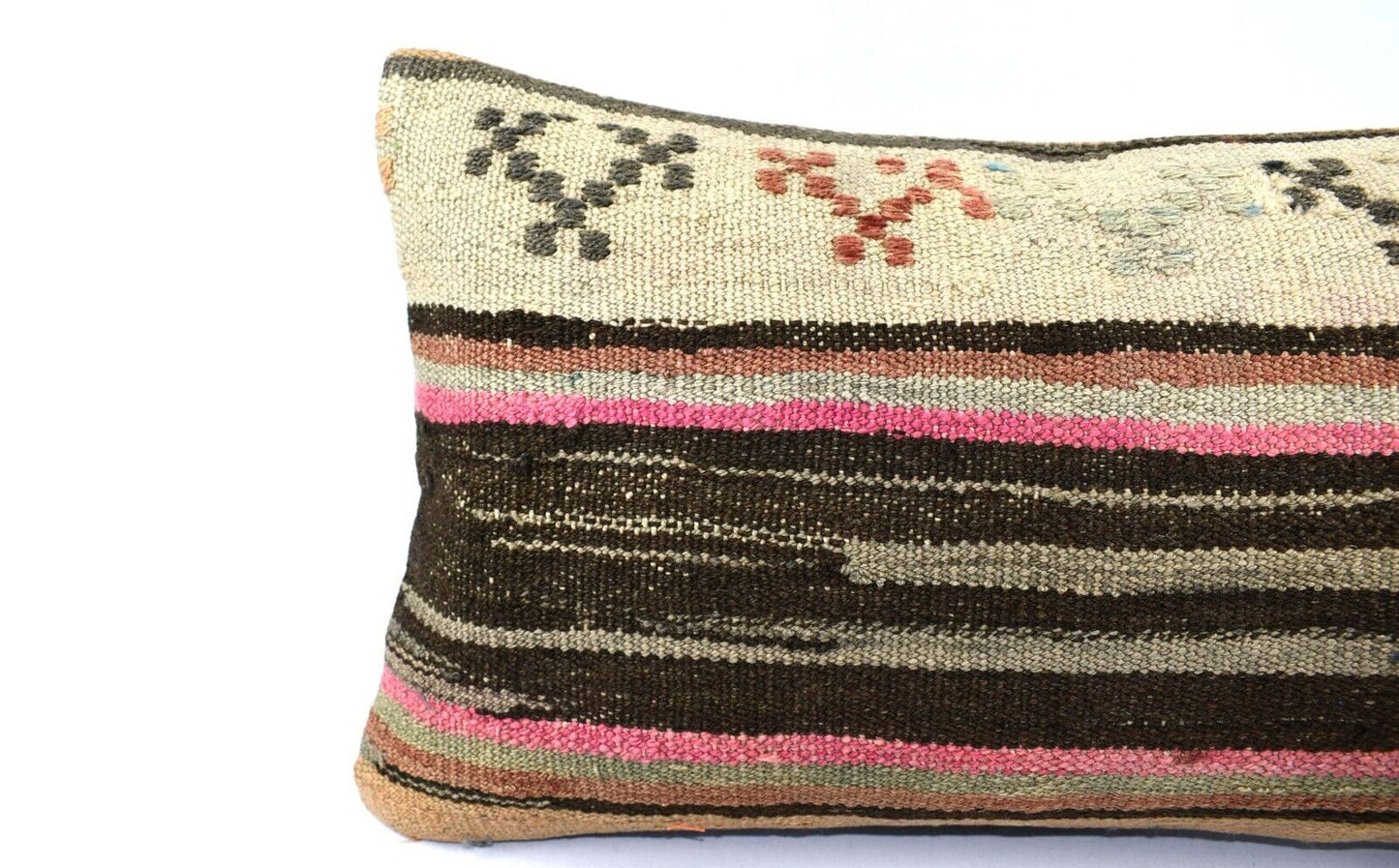 Kilim Pillow Cover 12x20 Handmade Turkish Rug Boho Ethnic Lumbar Cushion 4869