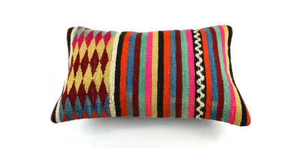 Kilim Pillow Cover 12x20 Handmade Turkish Rug Boho Ethnic Lumbar Cushion 3280