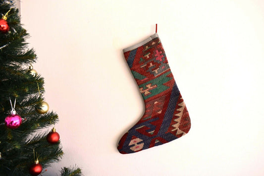 Kilim Christmas Stocking Vintage Rug Stocking Ethnic Decorative Xmas Socks S375