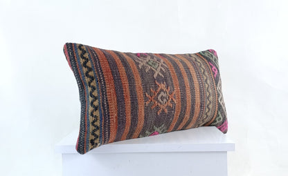 10x20 Kilim Lumbar Pillow Cover Vintage Ethnic Oushak Kilim Pillow Cover E1126