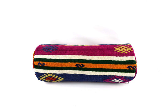 Kilim Bolster Pillow Cover 8x20 in Tribal Vintage Turkish Carpet Bolster Cushion