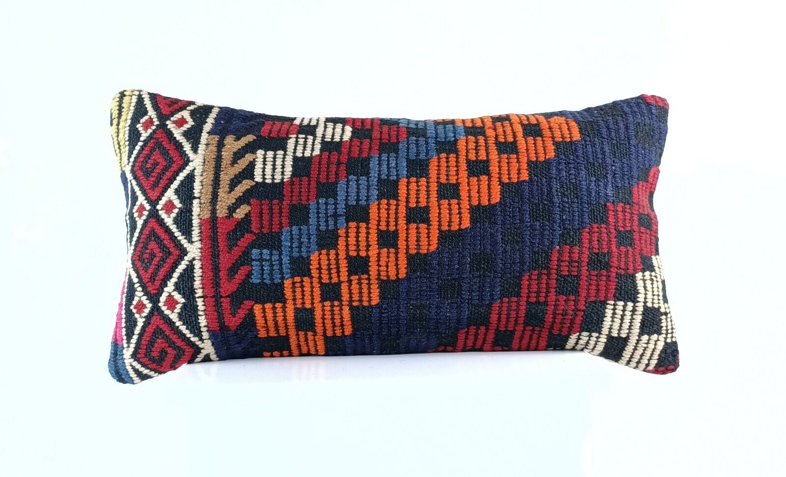 Handmade Turkish Kilim Pillow Cover 12x24 Ethnic Boho Sofa Lumbar Cushion E1004