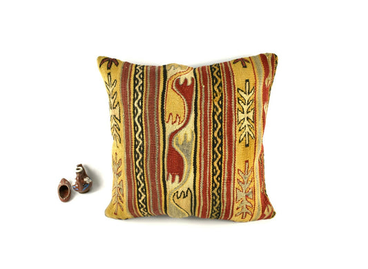Vintage Kilim Pillow Cover 20x20 Decorative Turkish Rug Cushion Cover A2808