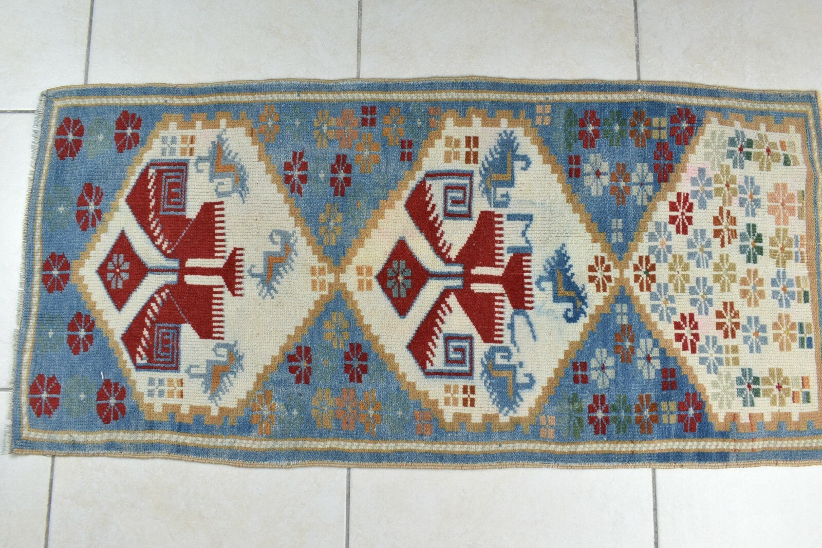 3.8x1.7 ft Anatolian Runner Small Vintage Rug Oushak Runner Mini Turkish Rug Y82