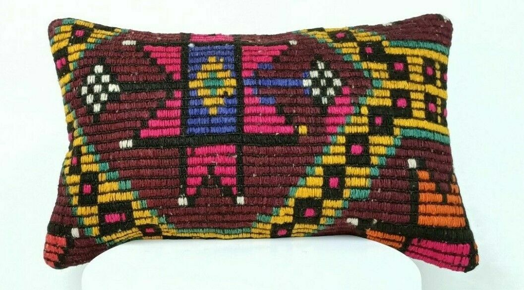 Kilim Pillow Cover 12x20 Handmade Oushak Traditional Rug Lumbar Cushion  E544