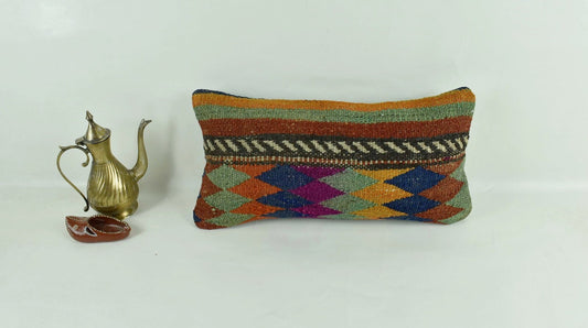 Turkish Cushion Cover 8"x16" Handmade Vintage Boho Ethnic Throw Pillow Case 3143