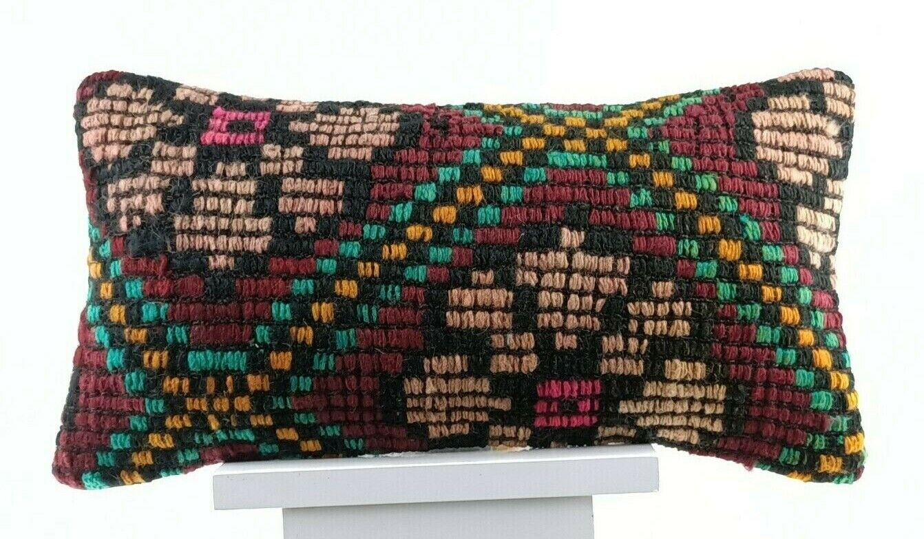 Kilim Pillow Cover 8x16 in Handmade Turkish Traditional Ottoman Boho Lumbar E723