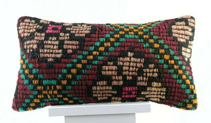 Kilim Pillow Cover 8x16 in Handmade Turkish Traditional Ottoman Boho Lumbar E723