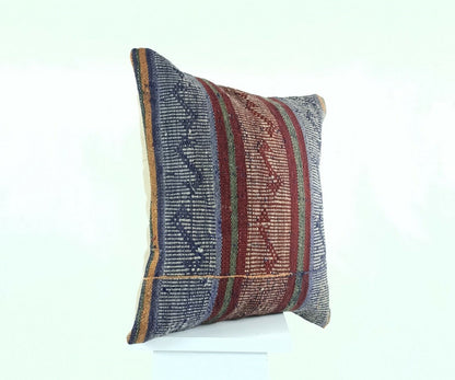 Turkish Kilim Pillow Cover 16x16 Home Decorative Tribal Wool Lumbar Cushion A429