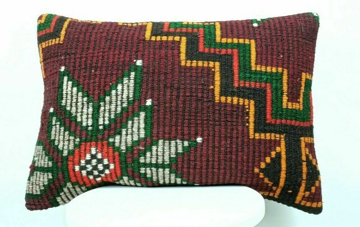 Handmade Kilim Pillow Cover 16x24 Vintage Rug Tribal Ethnic Bohemian Lumbar E473