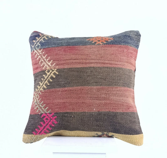 Turkish Kilim Pillow Cover 16x16 Home Decorative Wool Oushak Rug Cushion A516