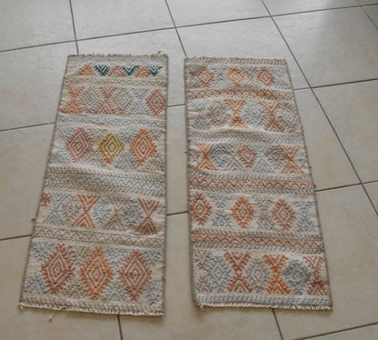 Double Small Kilims 1.3 x 3.1  ft Vintage Handmade Entryway Hallway Runner C54