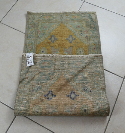 Turkish Runner 3.4x1.5 ft Vintage Small Rug Oushak Runner Anatolian Mini Rug Y73