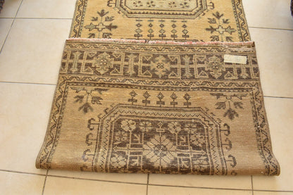 Vintage Oushak Runner 3.2 x 11.7 ft Handmade Wool Turkish Long Floor Rug C18