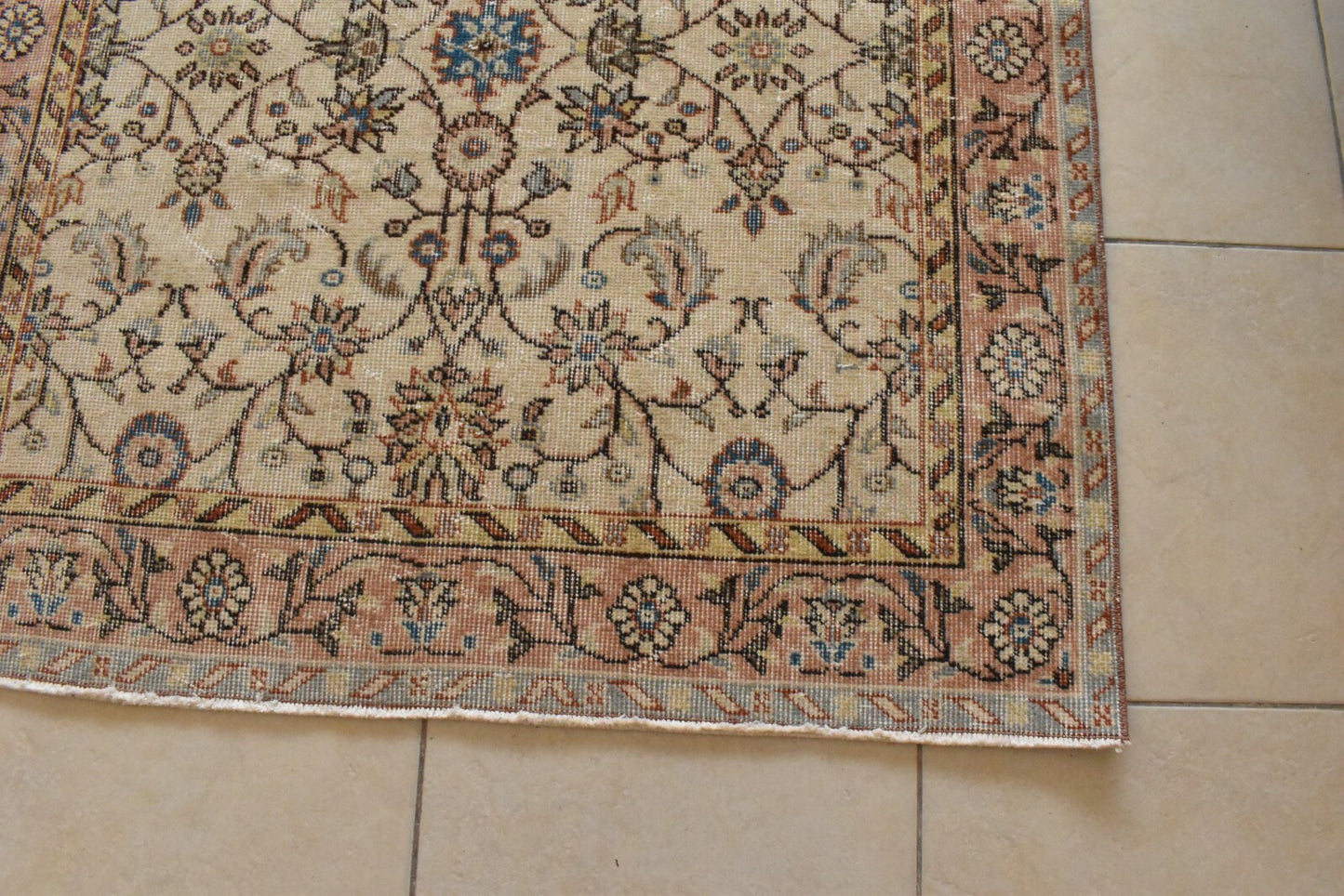 Handmade Accent Rug 4 x 7 ft Turkish Vintage Pastel Oushak Kilim Wool Runner C49