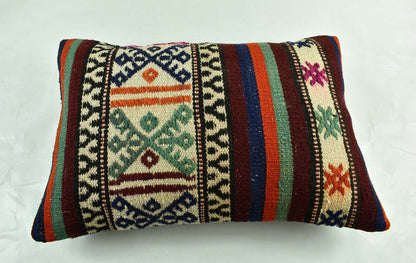 Kilim Pillow Cover 16x24 Tribal Vintage Turkish Carpet Lumbar Pillow Cover 3121