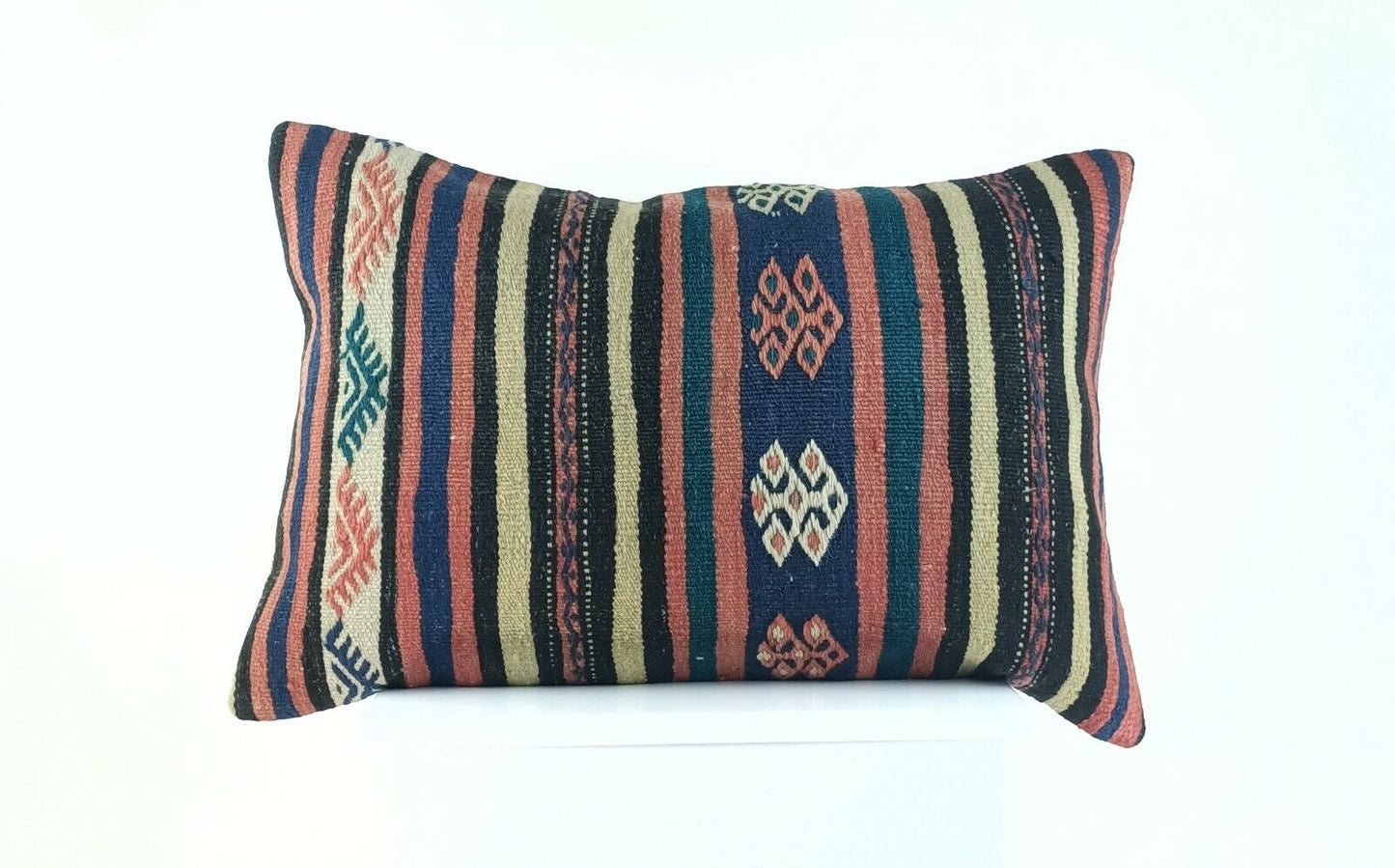 Kilim Lumbar Pillow Cover 16x24 Handwoven Oushak Boho Rug Ethnic Cushion A1007