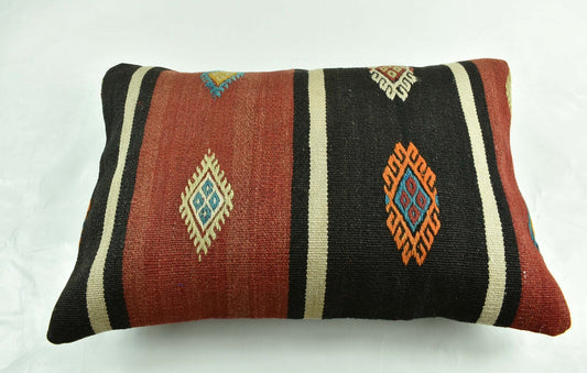 Kilim Pillow Cover 16x24 Tribal Vintage Turkish Carpet Lumbar Pillow Cover 3081