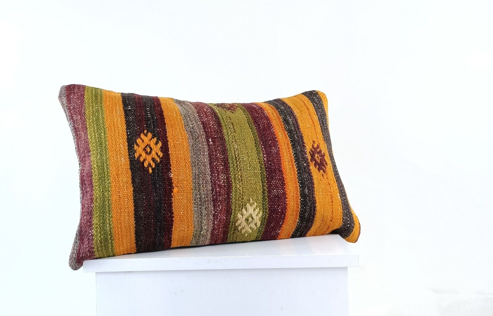 Kilim Pillow Cover 12x20 Turkish Handmade Sofa Couch Floor Lumbar Cushion E1034