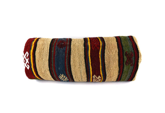 Kilim Bolster Pillow Cover 8x20 in Tribal Vintage Turkish Carpet Bolster Cushion