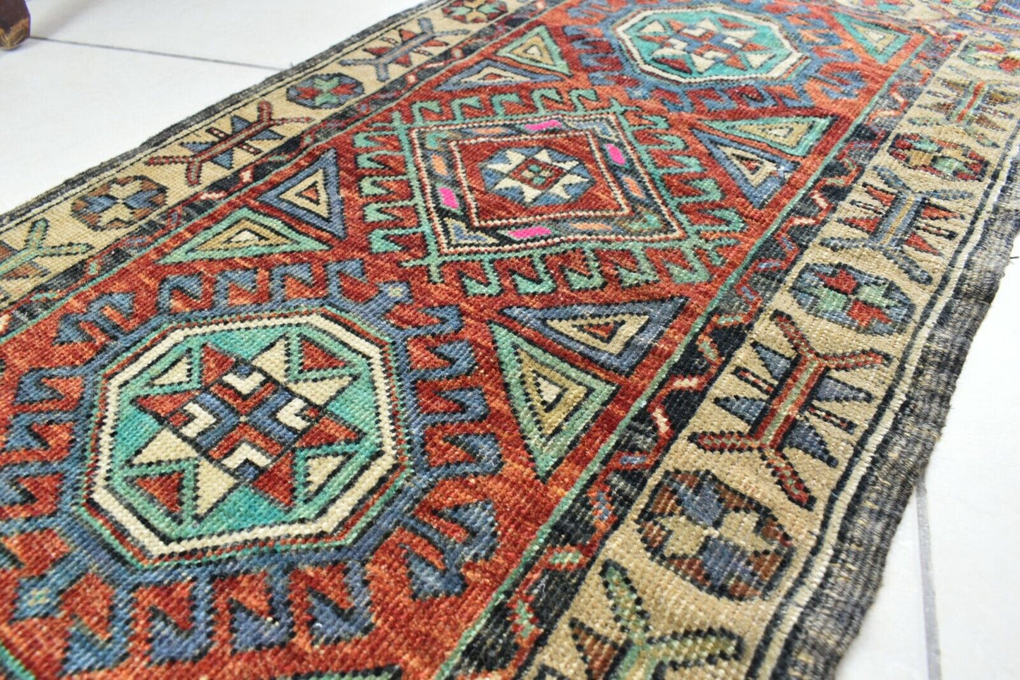 Oushak Runner 3.6x1.8 ft Vintage Turkish Rug Small Runner Anatolian Rug Y51