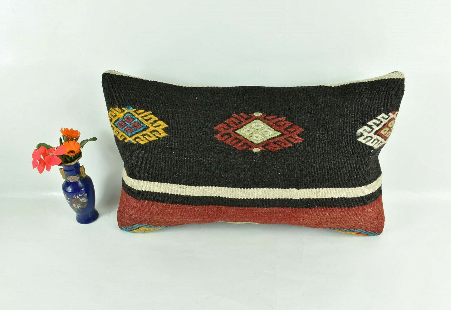 Kilim Pillow Cover 12x20 Turkish Handmade Vintage Couch Lumbar Cushion  A1809