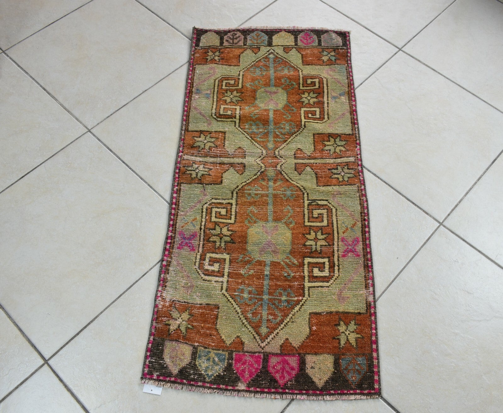 Turkish Runner 3.4x1.6 ft Mini Anatolian Rug Vintage Runner Turkish Runner Y107