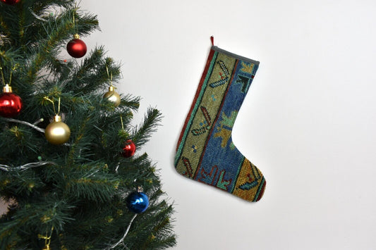 Kilim Christmas Stocking Vintage Rug Stocking Ethnic Decorative Xmas Socks S909