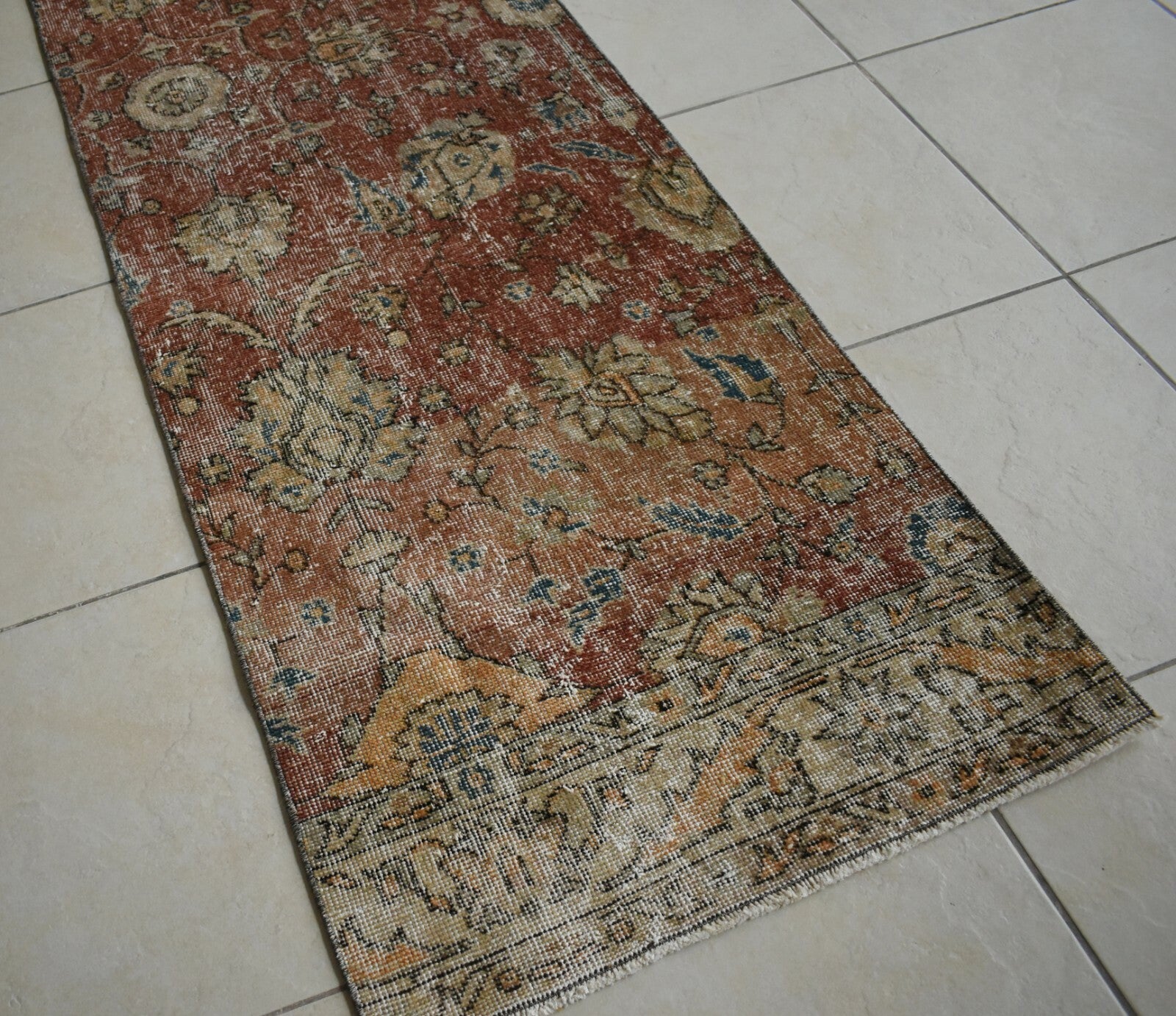 Vintage Runner 7.9x2.2 ft Oushak Runner Anatolian Rug Faded Turkish Runner R30