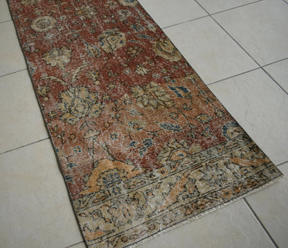 Vintage Runner 7.9x2.2 ft Oushak Runner Anatolian Rug Faded Turkish Runner R30