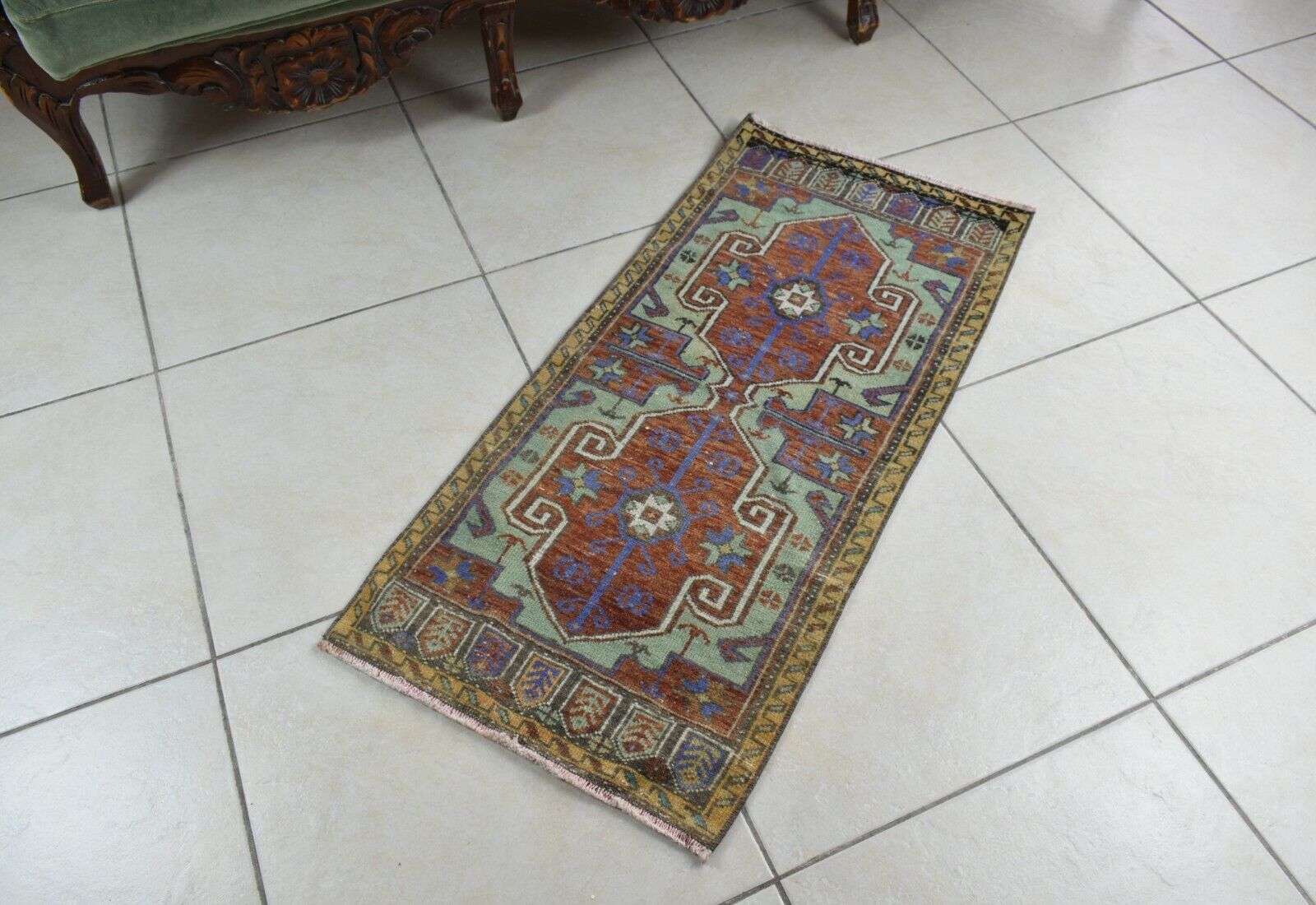 3.2x1.4 ft Anatolian Runner Small Vintage Rug Oushak Runner Mini Turkish Rug Y87