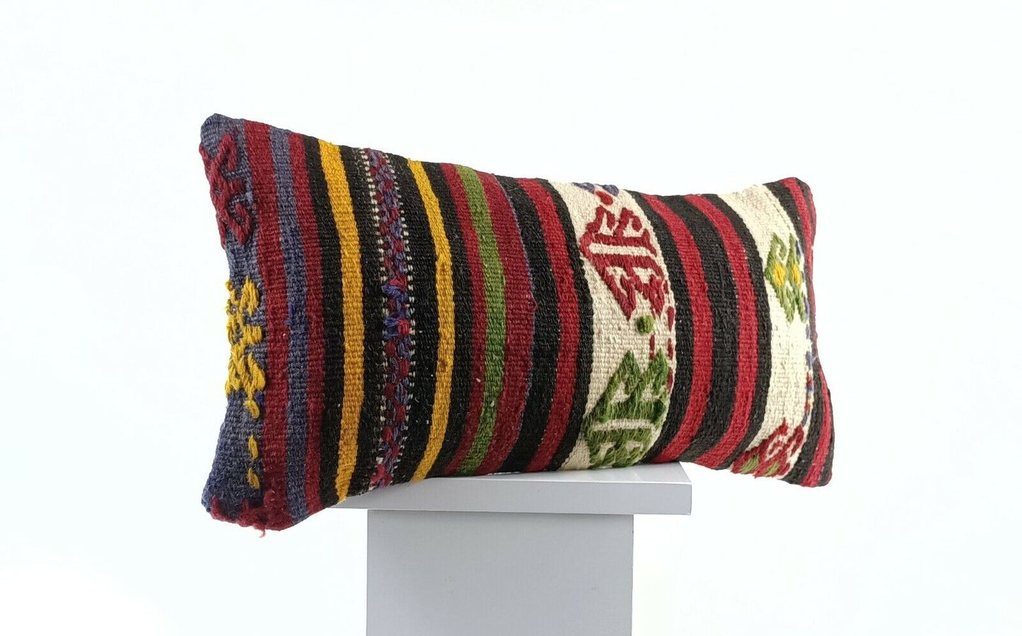 Kilim Pillow Cover 8x16 in Handmade Turkish Traditional Ottoman Boho Lumbar E724